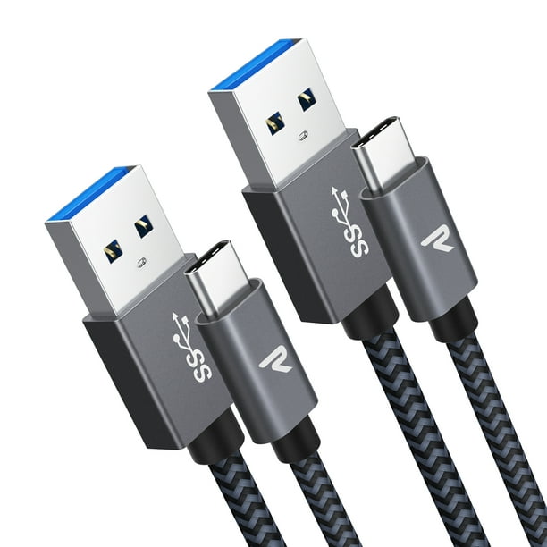Compatible Samsung Galaxy S10/S9/S8/Note 9 Android USB to USB-C Fast Charger Cable RAMPOW USB-C Cable Durable Nylon Braided Sony and More Silver 2-Pack, 6.5ft LG V20/G5/G6 